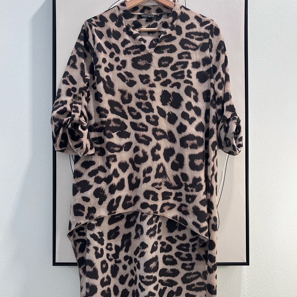 SHEIN Animal Print Blouse - Black and Brown